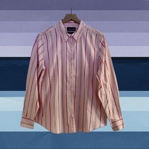 Hunt Club Women’s Button Up Pink Striped Broadcloth 100% Cotton Shirt Size M